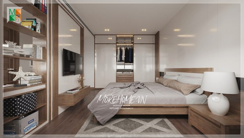 Tủ quần áo với kiểu dáng thiết kế hiện đại đơn giản nhưng tiện lợi và vô cùng bắt mắt trong không gian phòng ngủ của gia đình.