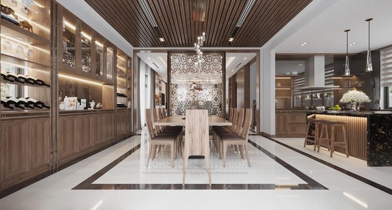 Mẫu thiết kế nội thất phòng bếp đẹp với tông màu gỗ óc chó cuốn hút mọi ánh nhìn