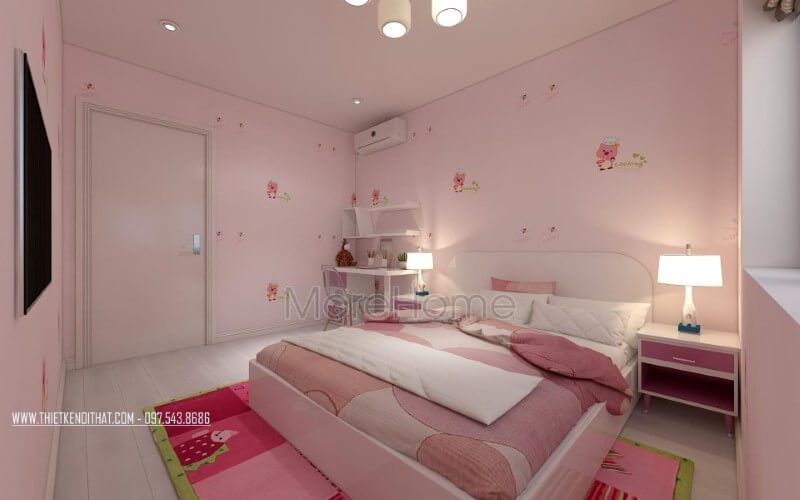 Trang trí nội thất phòng ngủ con đẹp, sinh động, đáng yêu với tone hồng nhẹ nhàng, cuốn hút.